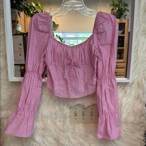 Freshman Pink Striped Puff Sleeve Top NWOT
